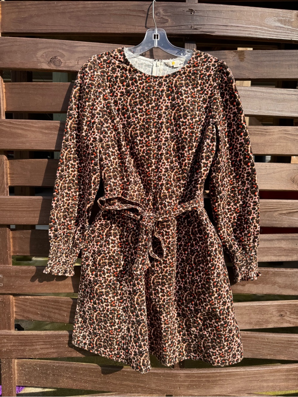 Boden Leopard Print Corduroy Dress Belted Long Sleeve women's size 6